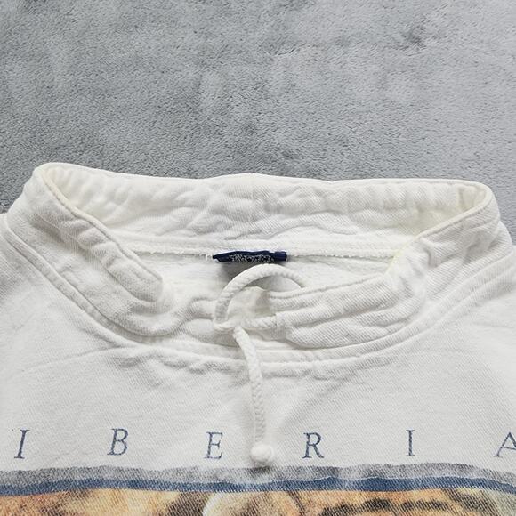 Vintage Wek The World Sweatshirt Mens 2 (XL) White Siberian Tiger Drawstring Hem - Picture 3 of 9